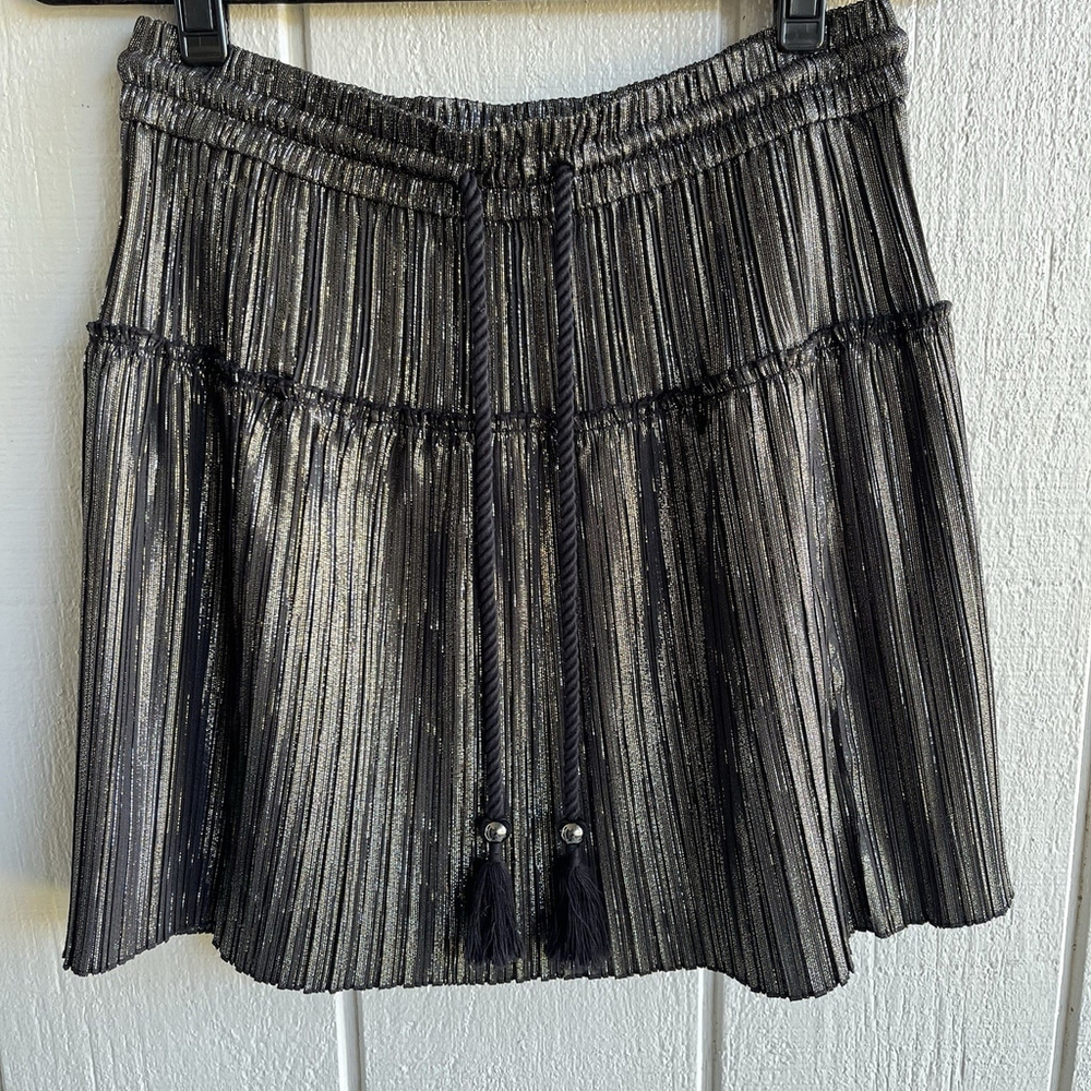 A.L.C. Metallic Black Pleated Mini Skirt